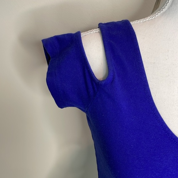 Arden B Stretchy Royal Blue Women's Cold Shoulder Top - Picture 2 of 7